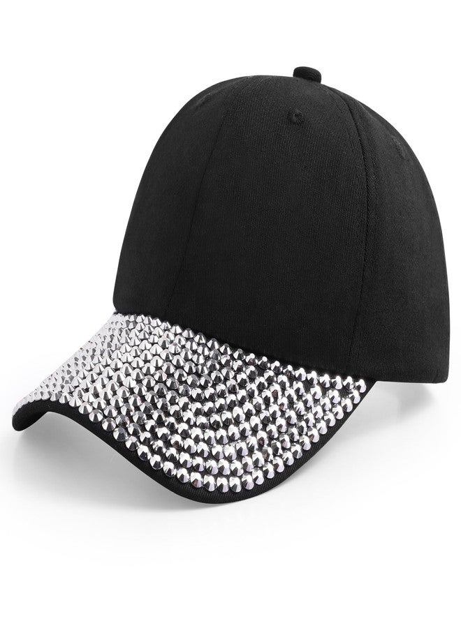 ZTL Womens Studded Rhinestone Baseball Cap Dad Trucker Hat Sparkle Bling Sun Hat A - Black - Image 1