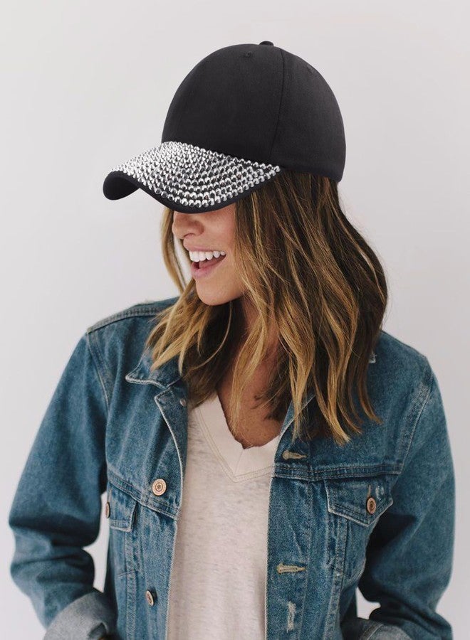 ZTL Womens Studded Rhinestone Baseball Cap Dad Trucker Hat Sparkle Bling Sun Hat A - Black - Image 3