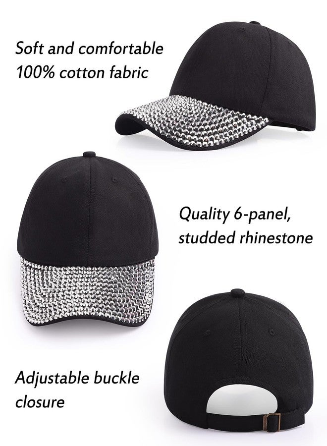 ZTL Womens Studded Rhinestone Baseball Cap Dad Trucker Hat Sparkle Bling Sun Hat A - Black - Image 2