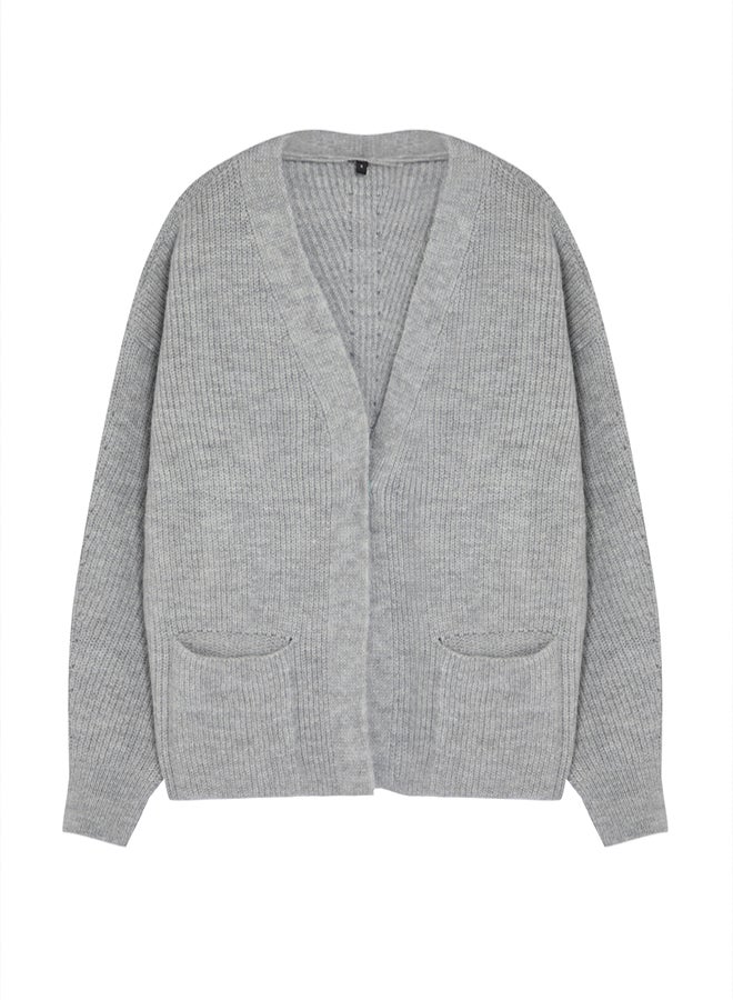 trendyol Gray Wide Fit Soft Textured Knitwear Cardigan with Pocket Detail - Image 5