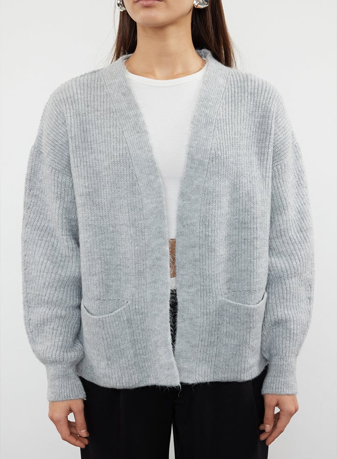 trendyol Gray Wide Fit Soft Textured Knitwear Cardigan with Pocket Detail - Image 3