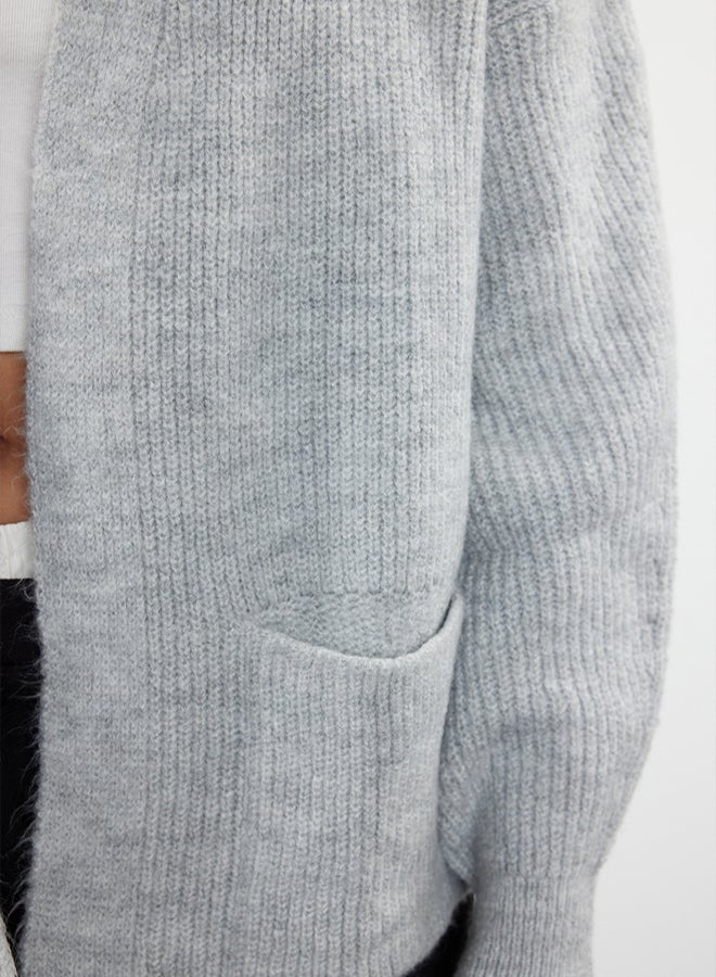 trendyol Gray Wide Fit Soft Textured Knitwear Cardigan with Pocket Detail - Image 4