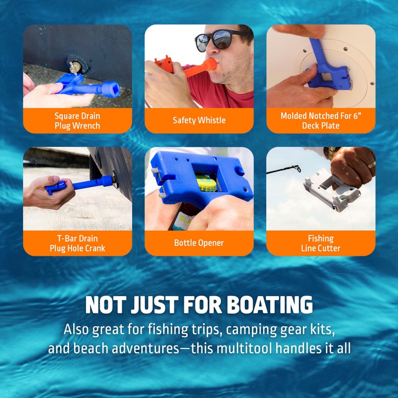 Boat Gadget 10-in-1 Boat Tool, Blue - Must-Have Boat Accessory with Gas Cap Key, Fishing Line Cutter, Bottle Opener, Whistle & More - Smart Addition to Any Boat Tool Kit for Fishing, Boating & Fun - Image 3