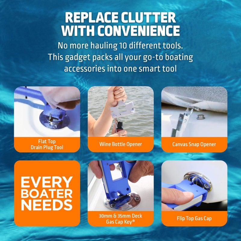 Boat Gadget 10-in-1 Boat Tool, Blue - Must-Have Boat Accessory with Gas Cap Key, Fishing Line Cutter, Bottle Opener, Whistle & More - Smart Addition to Any Boat Tool Kit for Fishing, Boating & Fun - Image 4