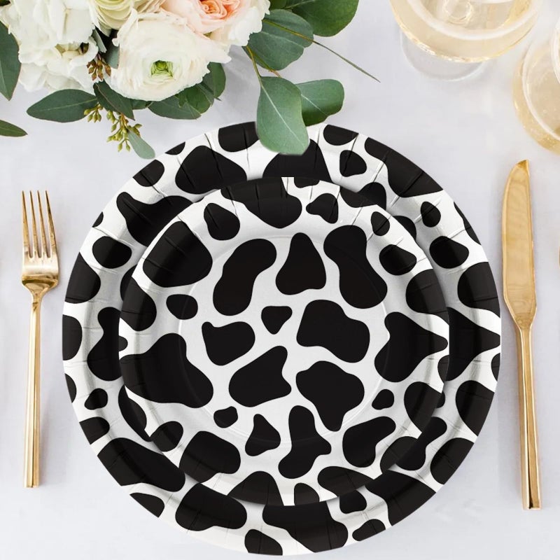 LeZakaa 50Pcs Party Paper Plates Sets - Black Cow Print Design Disposable Party Plates Decorative Tableware Supplies Table Decor for Birthday  Theme Holiday Party - 7 Inch & 9 Inch - Image 2