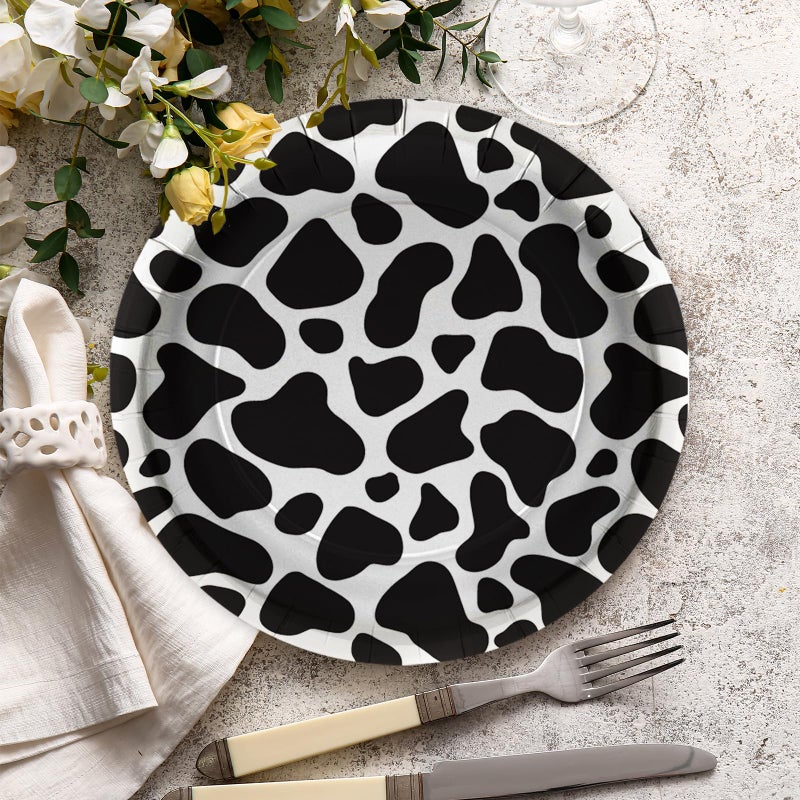 LeZakaa 50Pcs Party Paper Plates Sets - Black Cow Print Design Disposable Party Plates Decorative Tableware Supplies Table Decor for Birthday  Theme Holiday Party - 7 Inch & 9 Inch - Image 5