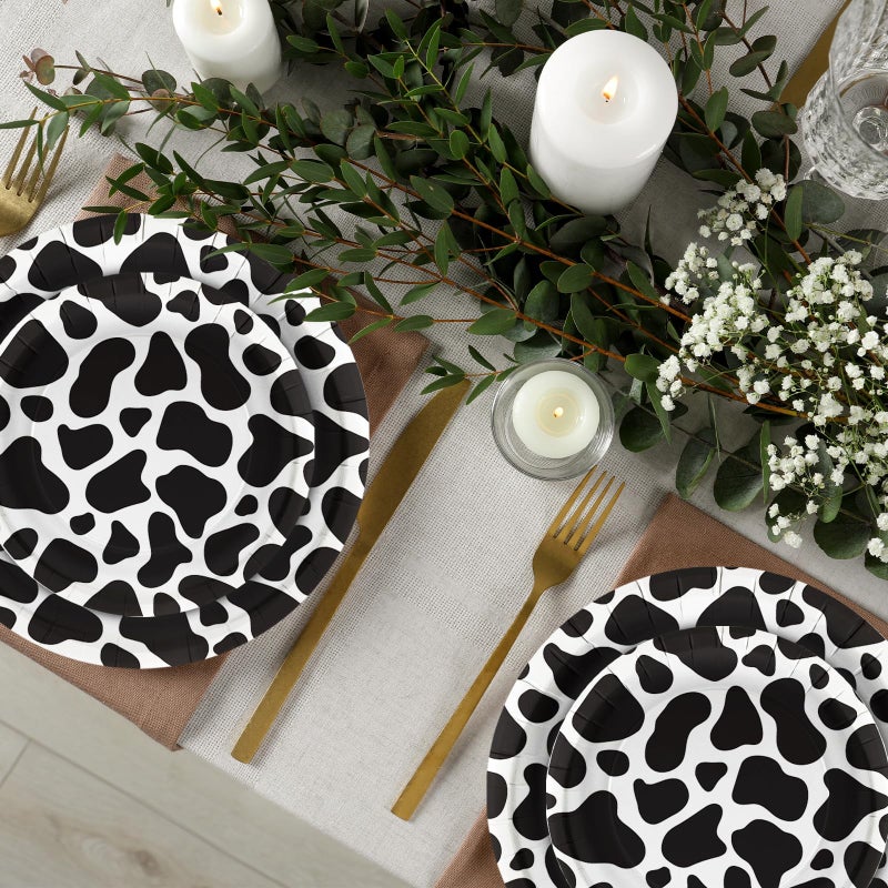 LeZakaa 50Pcs Party Paper Plates Sets - Black Cow Print Design Disposable Party Plates Decorative Tableware Supplies Table Decor for Birthday  Theme Holiday Party - 7 Inch & 9 Inch - Image 3