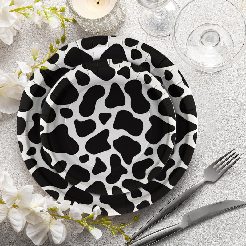 LeZakaa 50Pcs Party Paper Plates Sets - Black Cow Print Design Disposable Party Plates Decorative Tableware Supplies Table Decor for Birthday  Theme Holiday Party - 7 Inch & 9 Inch - Image 4