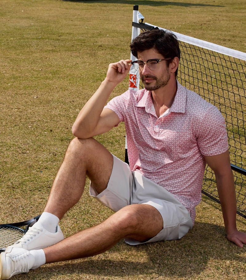 Lexiart Mens Golf Shirt Short Sleeve Slim Fit Quick-Dry Moisture Wicking Performance Print Patterns Polo with Pocket Pink - Image 5