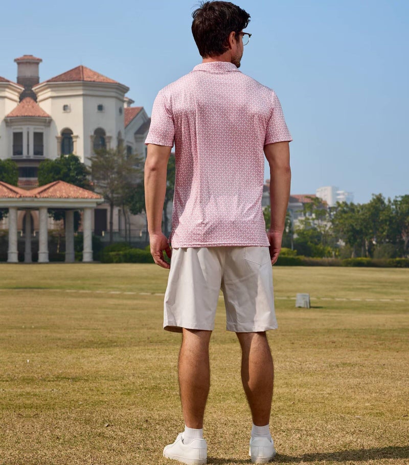 Lexiart Mens Golf Shirt Short Sleeve Slim Fit Quick-Dry Moisture Wicking Performance Print Patterns Polo with Pocket Pink - Image 3