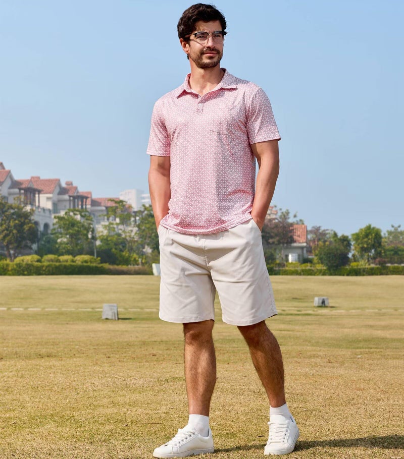 Lexiart Mens Golf Shirt Short Sleeve Slim Fit Quick-Dry Moisture Wicking Performance Print Patterns Polo with Pocket Pink - Image 2