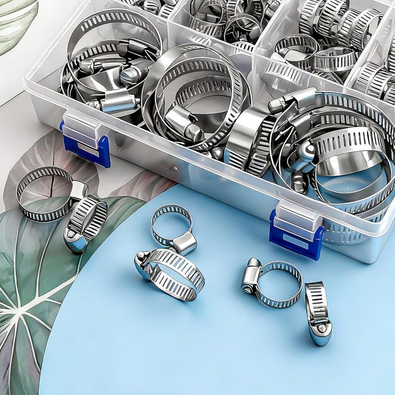 Juasky 90pcs Stainless Steel Hose Clamp Assortment Kit,1/2-2 1/4 Inch Small Stainless Hose Clamp For Tube Pipe Fuel Line, Plumbing - Image 4