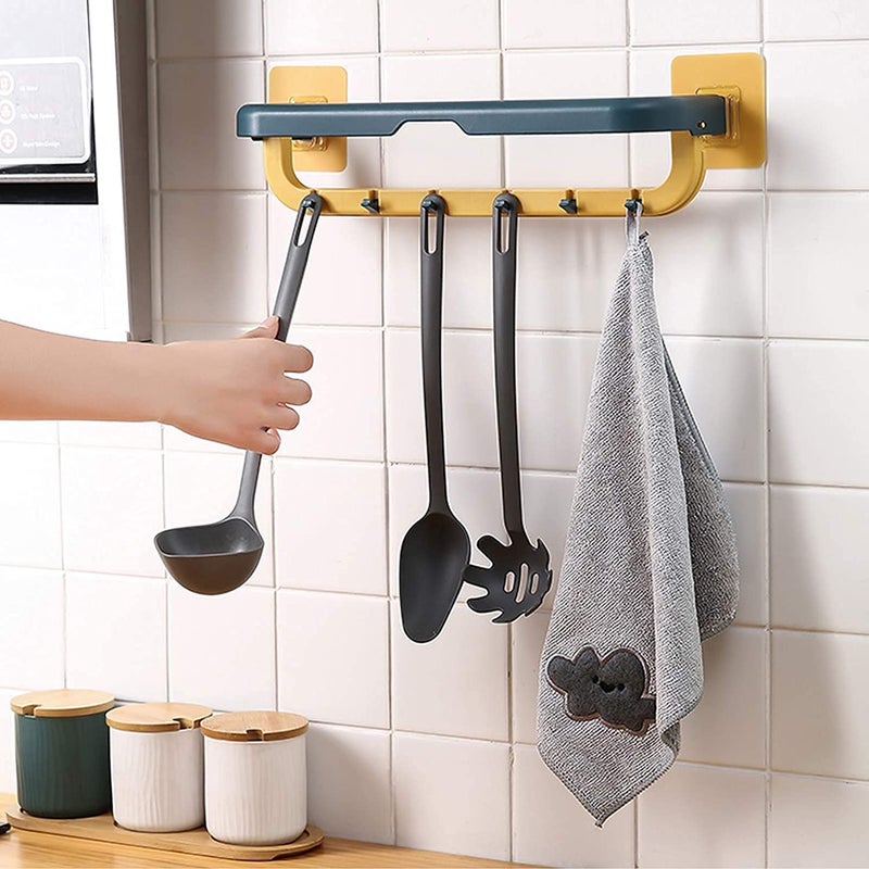 Orrda Towel Hanger for Bathroom | Plastic Double Layer Towel Rod Holder with Hook | Wall Mounted Hand Towel Rail Hanger for Kitchen, Bathroom, Washroom (Multicolor) - Image 1