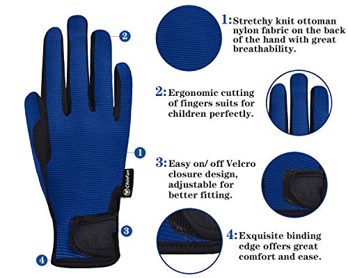 ChinFun Horse Riding Glove Equestrian Gloves Kids for Boys Girls Horseback Riding Gloves Grip for Youth Children Riding Sports Biking Cycling Gardening Royal Blue Size L - Image 2