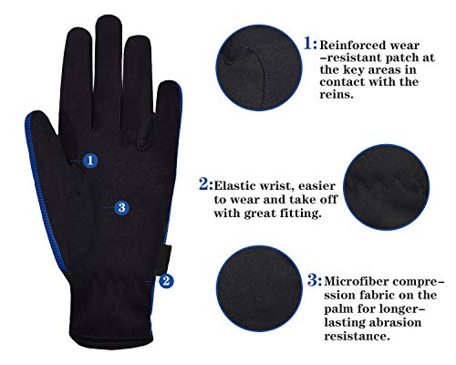 ChinFun Horse Riding Glove Equestrian Gloves Kids for Boys Girls Horseback Riding Gloves Grip for Youth Children Riding Sports Biking Cycling Gardening Royal Blue Size L - Image 3