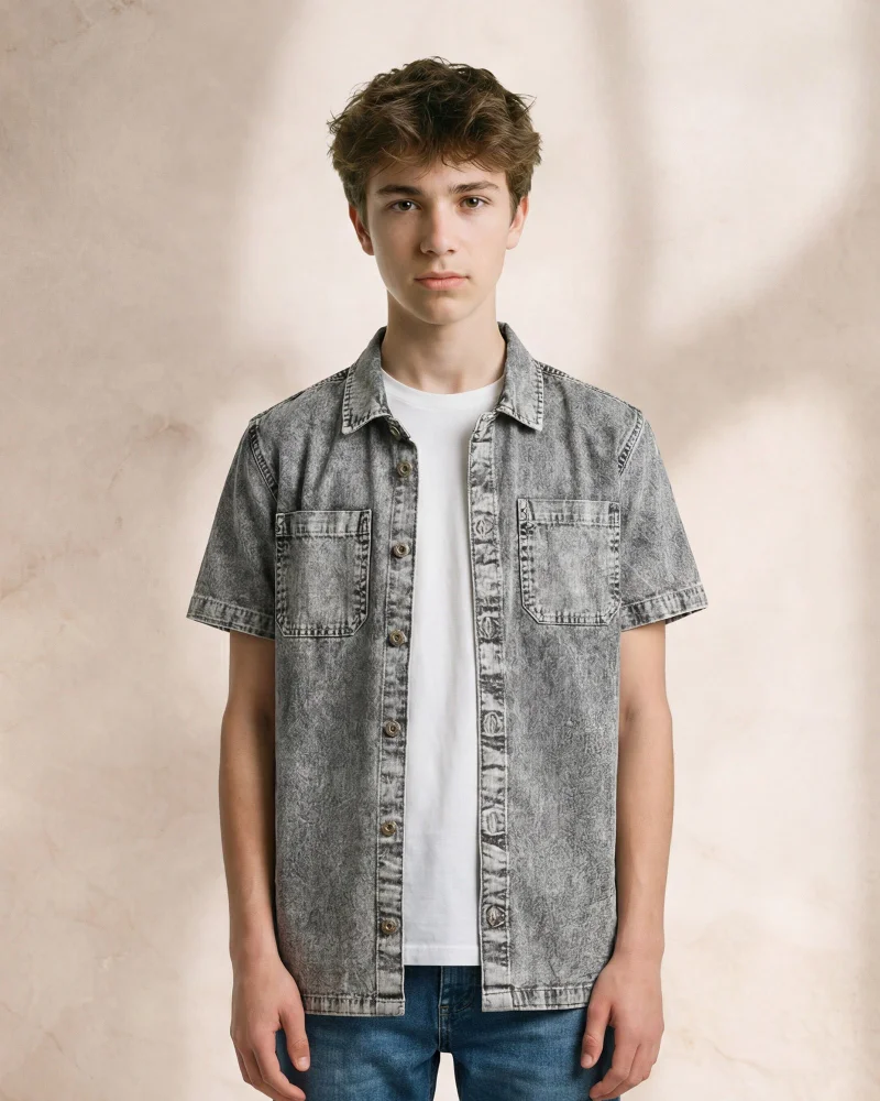 Redtag Senior Boys Black Casual Shirt With T Shirt