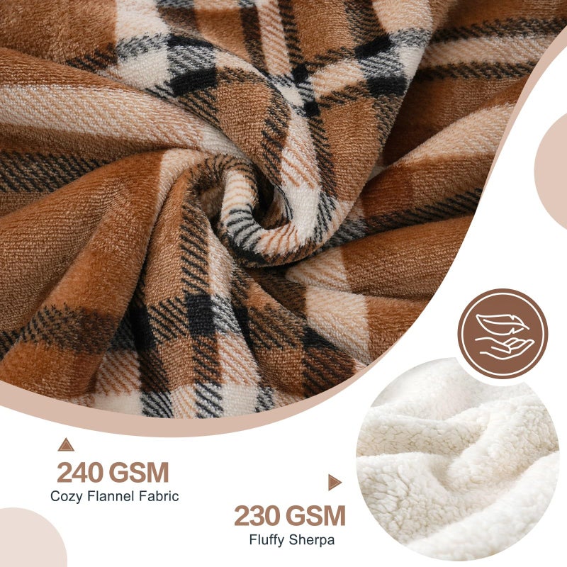 PU MEI Sherpa Fleece Throw Blanket 60" x 80" Reversible Plush Fluffy Large Big Blanket Lattice Flannel Blankets for All Season Use, Mocha Brown - Image 4