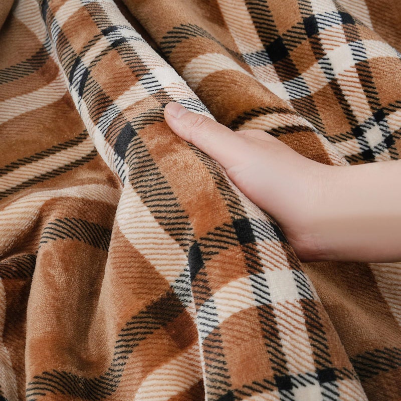 PU MEI Sherpa Fleece Throw Blanket 60" x 80" Reversible Plush Fluffy Large Big Blanket Lattice Flannel Blankets for All Season Use, Mocha Brown - Image 3
