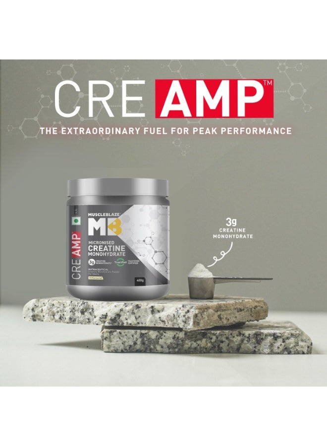 مسل بلايز مسحوق MuscleBlaze CreAMP (كرياتين مونوهيدرات ميكروني) - غير منكه (129 حصة، 400 جم) مع عبوة خلط (Shaker) | كرياتين معتمد من Trustified - Image 4