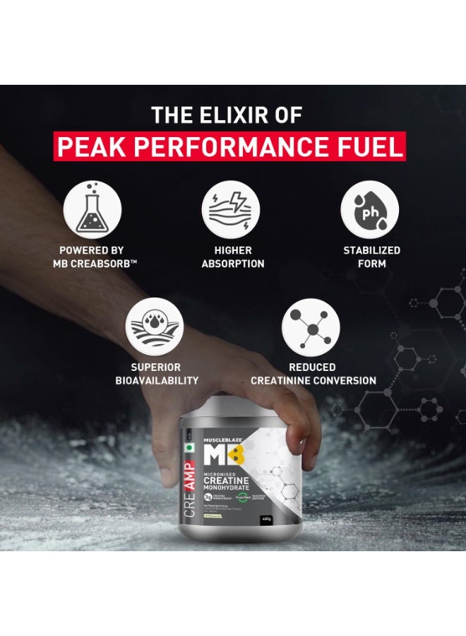 مسل بلايز مسحوق MuscleBlaze CreAMP (كرياتين مونوهيدرات ميكروني) - غير منكه (129 حصة، 400 جم) مع عبوة خلط (Shaker) | كرياتين معتمد من Trustified - Image 3