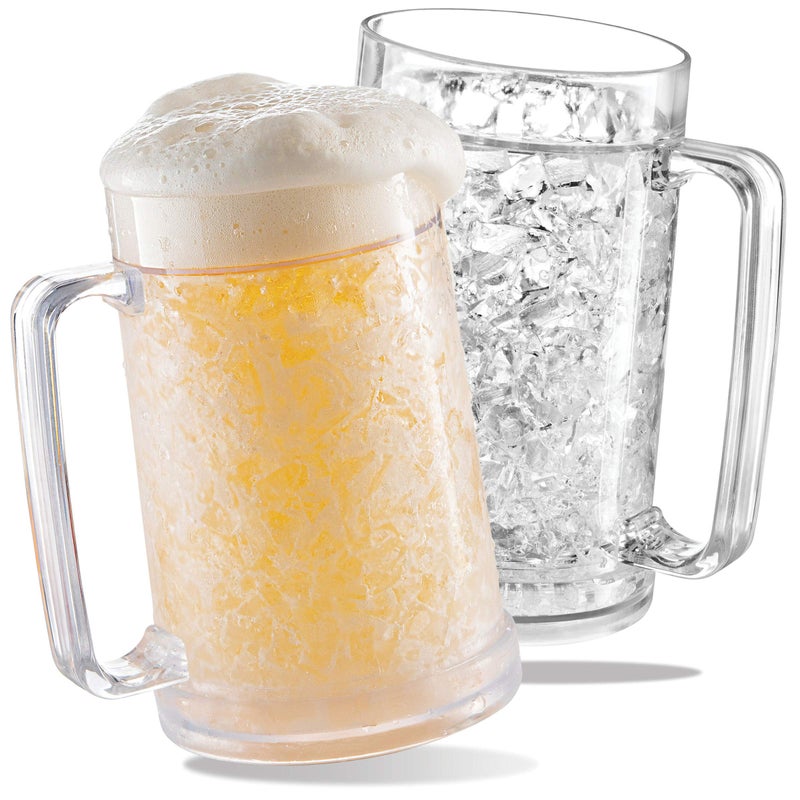 luxail luxail Beer Mugs For Freezer Double Wall Insulated Plastic Glasses  Freezer Mugs 16 oz  Perfect Frozen Beer Mugs for Home Bar Accessories Gifts for Men 2 Pack