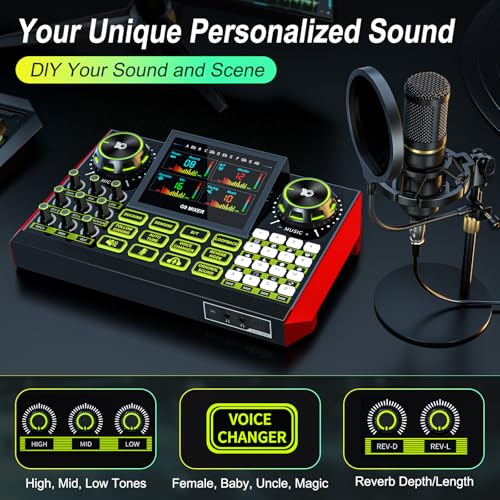 tenlamp Podcast Equipment Bundle Audio Mixer, Sound Board for Pc/Phone Live Streaming Singing Gaming, Podcast Mixer for 3.5/6.35mm Dynamic Microphone, Voice Changer, Denoise, One Click Mute - Image 2