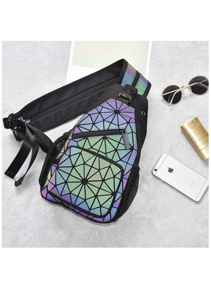 QSHOP ®️ Women's 3D Luminous Backpack Reflective Geometric Travel Backpack Foldable Glitter Backpack for Student  - Image 4