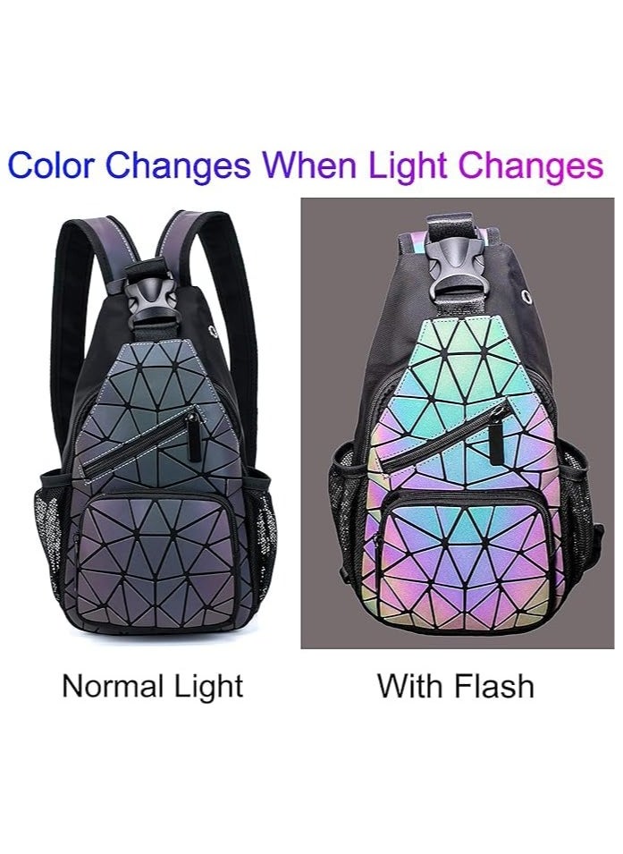 QSHOP ®️ Women's 3D Luminous Backpack Reflective Geometric Travel Backpack Foldable Glitter Backpack for Student  - Image 2