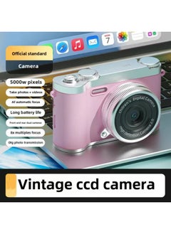 Generic Retro Ccd Camera Campus High-definition Student Entry-level Camera Digital Dual Camera Travel Can Upload Mobile Phone-Body Color:5000w Pink + Front And Rear Dual Cameras + Can Upload Mobile Phones  - Image 1