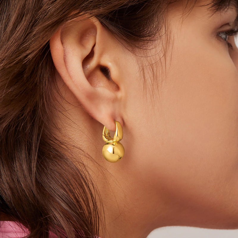 CHESKY Small Gold Hoop Earrings - Delicate 14k Gold Plated Drop Ball Earring for Women Hypoallergenic Lightweight Chunky Hoops Trendy Jewelry Gifts - Image 3