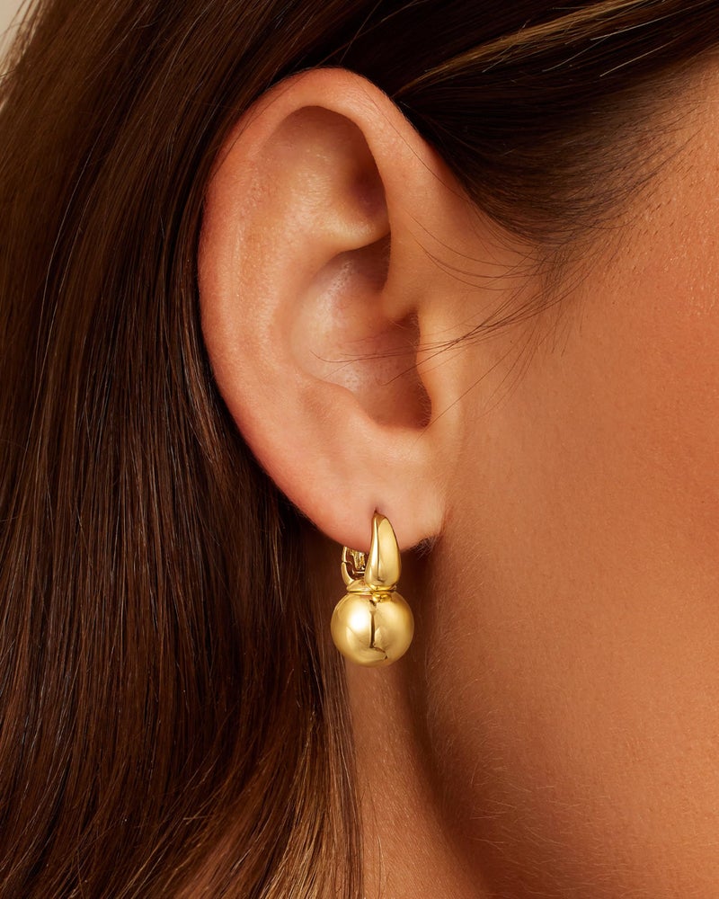 CHESKY Small Gold Hoop Earrings - Delicate 14k Gold Plated Drop Ball Earring for Women Hypoallergenic Lightweight Chunky Hoops Trendy Jewelry Gifts - Image 2