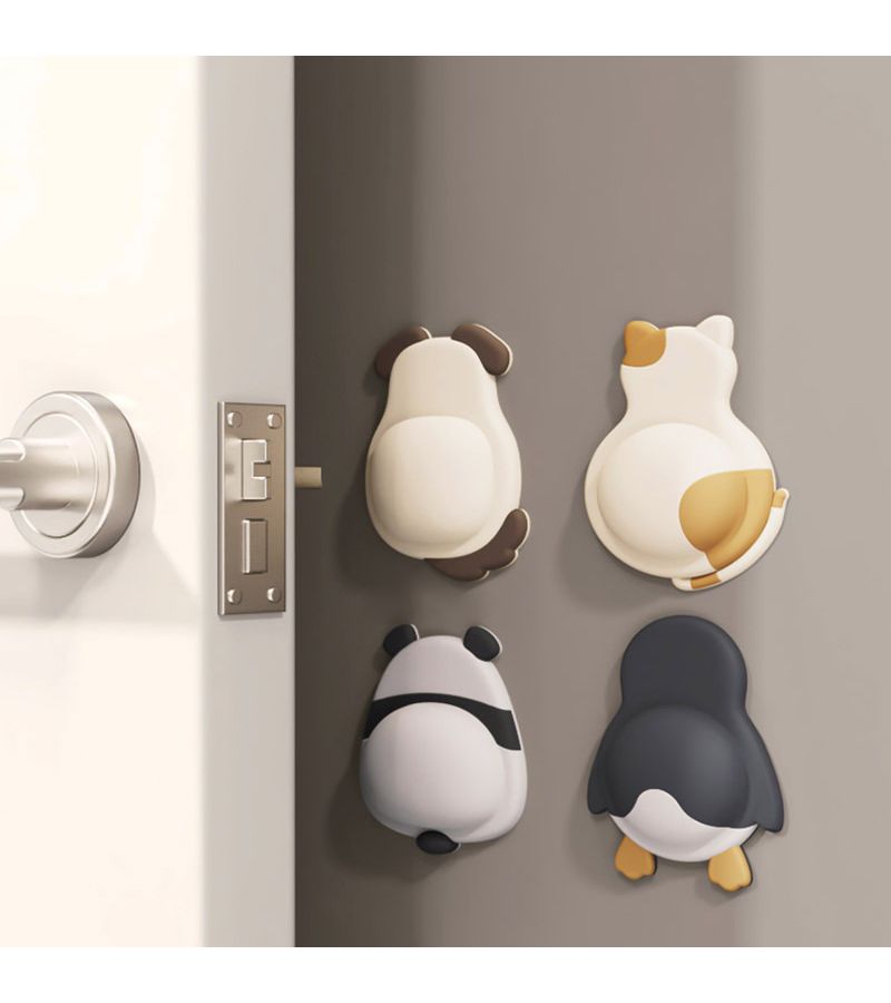 4pcs Adorable Pet Door Stoppers Dog Cat Penguin Panda 3d Anti Collision Self Adhesive Bumpers - Image 3