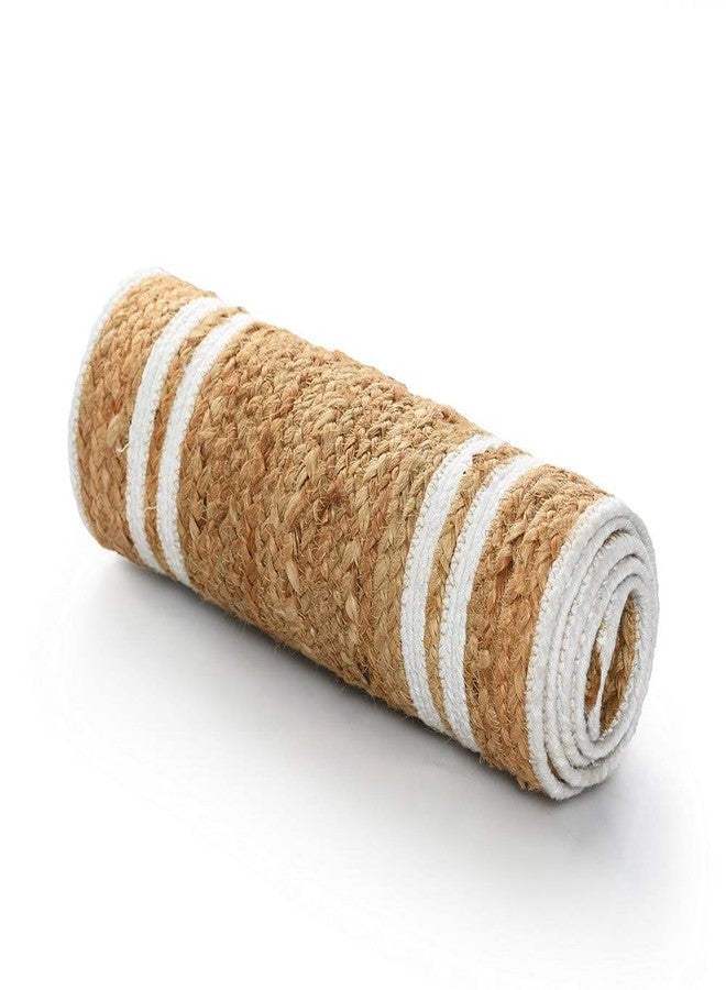 pepme Jute Table Runner, Braided Handmade Natural Color, White Stripe Handwoven Mat for Dining Table, Floor, Bed (Rectangle, Beige, 12x54 Inches) - Image 2
