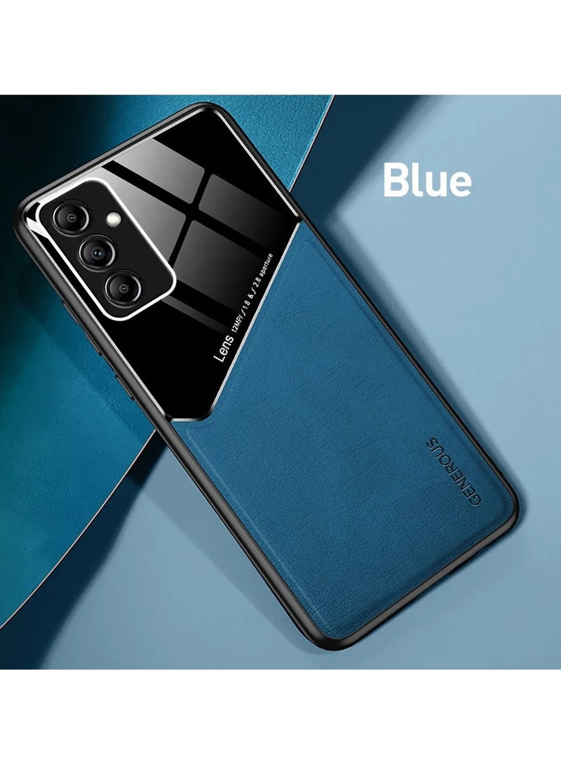 حافظة متوافقة مع غطاء سامسونج جالاكسي A34 من الجلد والزجاج الفاخر مع حامل مغناطيسي للسيارة وغطاء هاتف بإطار ناعم من السيليكون (أزرق) - Image 1