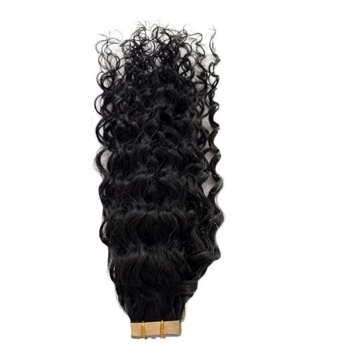 Licoville Water Wave Tape in Human Hair Extensions 16 Inch 50g Invisible Curly Tape in Hair Extensions Real Human Hair for Black Women Natural Wet and Wavy Hair Tape ins with Extra Tabs - Image 1