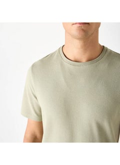 Iconic Iconic Textured T-shirt with Crew Neck and Short Sleeves  - Image 4