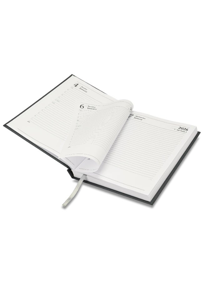 FIS 2026 Diary, A5 Size Diary(148x210mm), Hard Cover Vinyl Materials, 1 Side Padded, English, 60gsm White Paper, Grey Color-FSDI18E26GY - Image 4