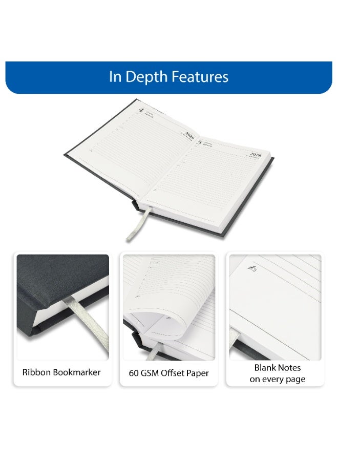 FIS 2026 Diary, A5 Size Diary(148x210mm), Hard Cover Vinyl Materials, 1 Side Padded, English, 60gsm White Paper, Grey Color-FSDI18E26GY - Image 5