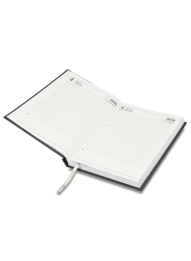 FIS 2026 Diary, A5 Size Diary(148x210mm), Hard Cover Vinyl Materials, 1 Side Padded, English, 60gsm White Paper, Grey Color-FSDI18E26GY - Image 2