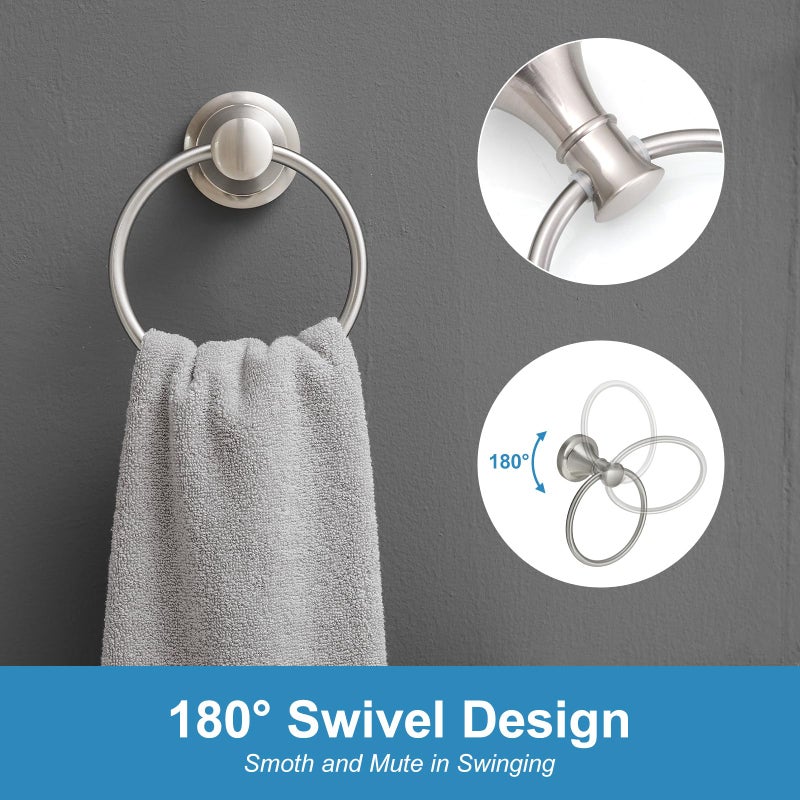 RUMOSE Toilet Paper Holder and Hand Towel Ring Brushed Nickel Wall Mount Bathroom Hardware Accessories 2 PCS Set Flexible Pivoting Toilet Tissue Roll Holder and Towel Hanger  Stainless Steel - Image 3