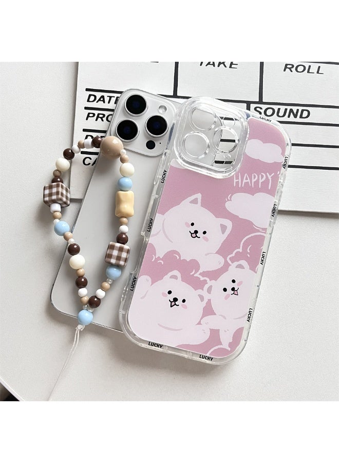 NIBEMINENT Cute Puppy Protective TPU Case Cover with Chain For iPhone 16 Pro Pink - Image 1