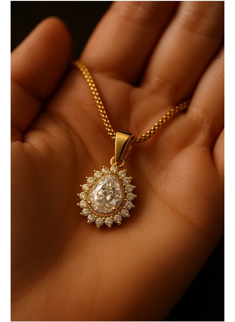 3Diamonds Gold Plated Women’s Necklace – Teardrop Halo Pendant with Sparkling Crystals – 3DIAMONDS  - Image 2
