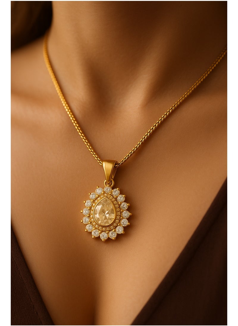 3Diamonds Gold Plated Women’s Necklace – Teardrop Halo Pendant with Sparkling Crystals – 3DIAMONDS  - Image 3