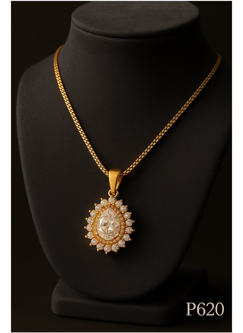 3Diamonds Gold Plated Women’s Necklace – Teardrop Halo Pendant with Sparkling Crystals – 3DIAMONDS  - Image 4