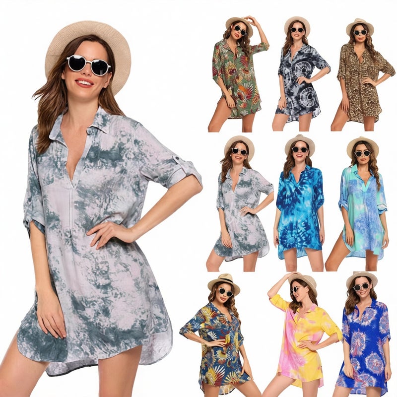 Printed Bohemian Beach Dress Resort Casual Shirt Dress - Image 1