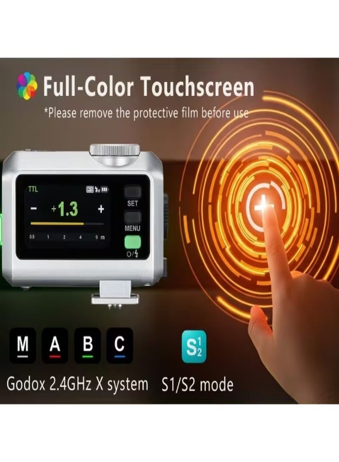 جودوكس فلاش Godox iT30 Pro C Mini لكاميرات كانون - تعريض تلقائي TTL، سرعة عالية عالية 1/8000 ثانية، نظام X لاسلكي 2.4 جيجاهرتز، شاشة لمس ملونة كاملة مقاس 2.8 بوصة، بطارية ليثيوم، موزع مدمج، فلاش سفر صغير الحجم (فضي) - Image 4