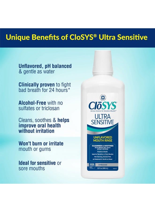 CloSYS غسول فم فائق الحساسية، 32 أونصة (عبوة من 2)، بدون نكهة (قطارة نكهة اختيارية متضمنة)، خالي من الكحول، خالي من الأصباغ، متوازن الحموضة، يساعد على تهدئة الفم بالكامل - Image 2
