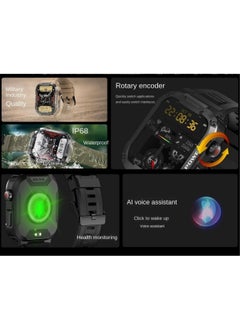 Generic MK66 Military Smartwatch with Bluetooth Call, Waterproof Smart Sport Watches Rugged Outdoor Men's Watch for iPhone Android Smartwatch with Heart Rate Monitor (Green)  - Image 5