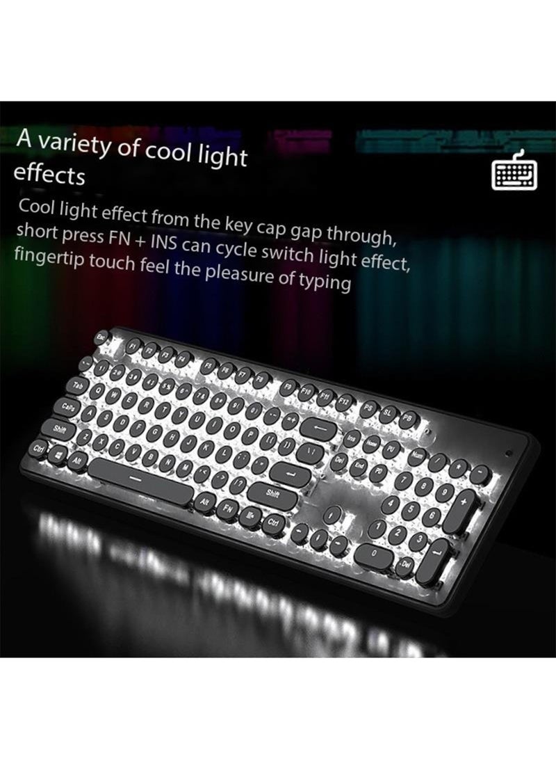 Gaming Keyboard and Mouse Set Retro Punk Typewriter Mechanical Design Blue Switch White Backlight USB Wired for Desktop Laptop - Image 3
