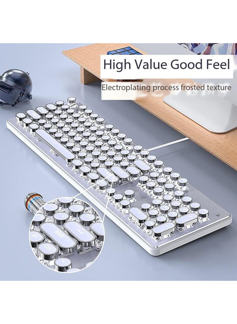 Gaming Keyboard and Mouse Set Retro Punk Typewriter Mechanical Design Blue Switch White Backlight USB Wired for Desktop Laptop - Image 2